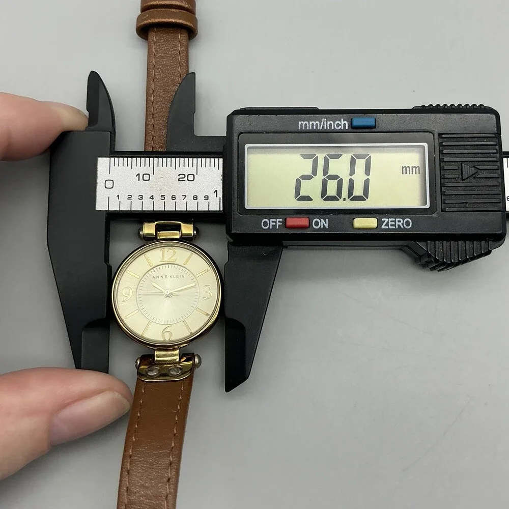 Anne Klein Womens Watch 26mm Gold Tone Brown Leather Band New Battery